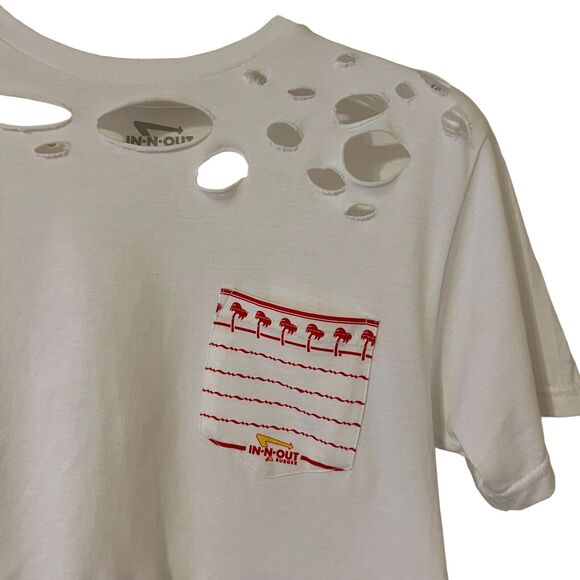 IN-N-OUT Burger Upcycled Distressed Ripped Grunge Cropped T-Shirt - Size Small - Picture 2 of 4
